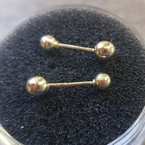 14k Yellow Gold Barbell Earrings